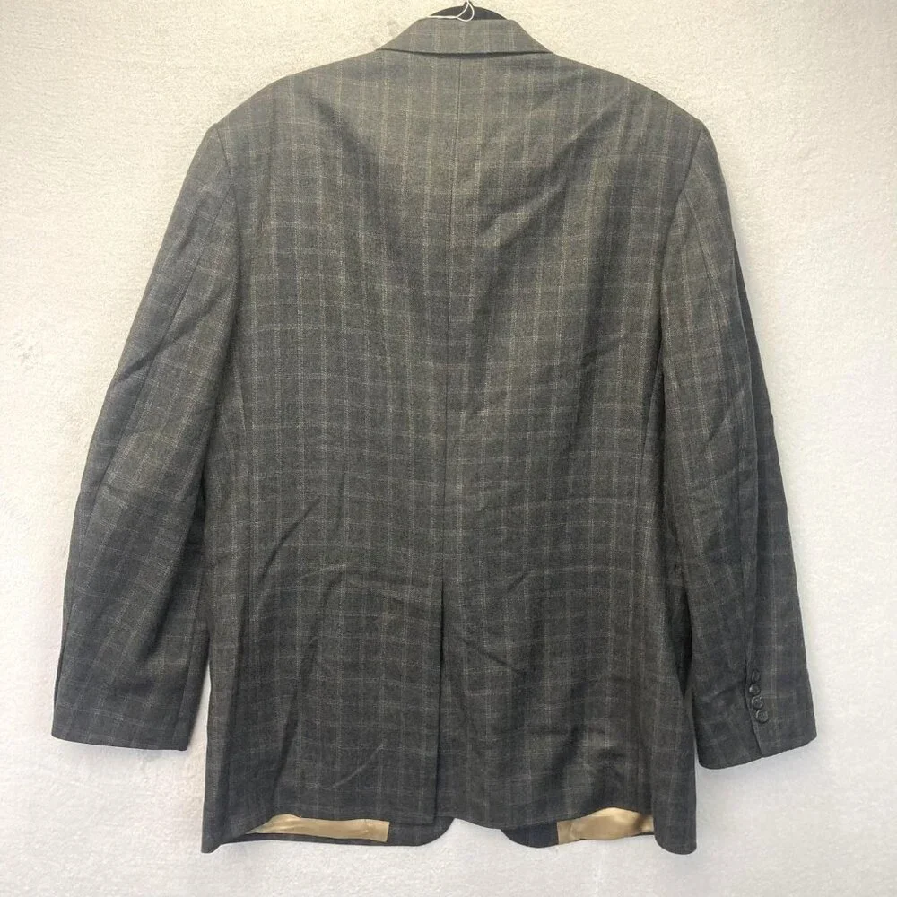 Lands' End 100% Lambswool‎ Blazer Jacket Mens 42 Long 42L Gray Plaid USA Made